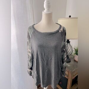 Pink Lily camo waffle knit top